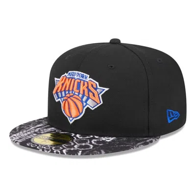 New Era Black New York Knicks Coral Reef Visor 59fifty Fitted Hat
