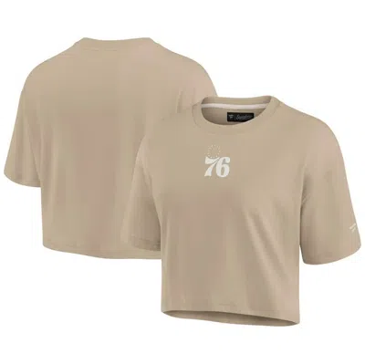 Fanatics Signature Khaki Philadelphia 76ers Elements Super Soft Boxy Cropped T-shirt