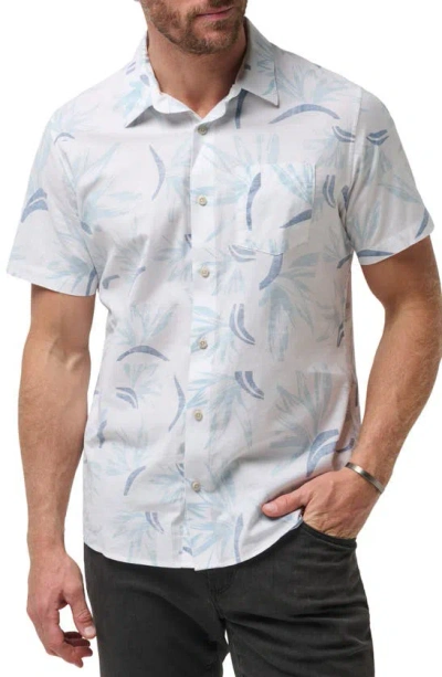 Travis Mathew The Thick Of It Short Sleeve Button-up Shirt In White Navy