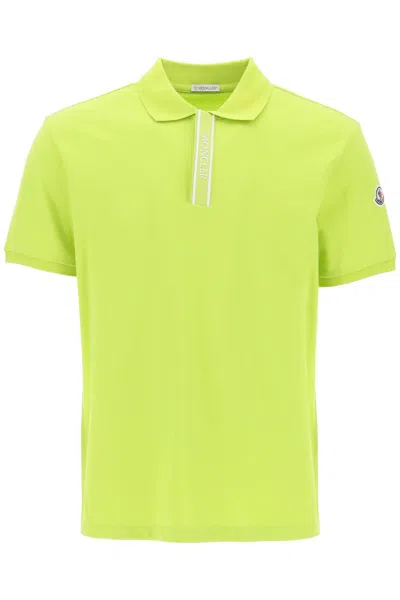Moncler Polo Shirt With Branded Button In Green