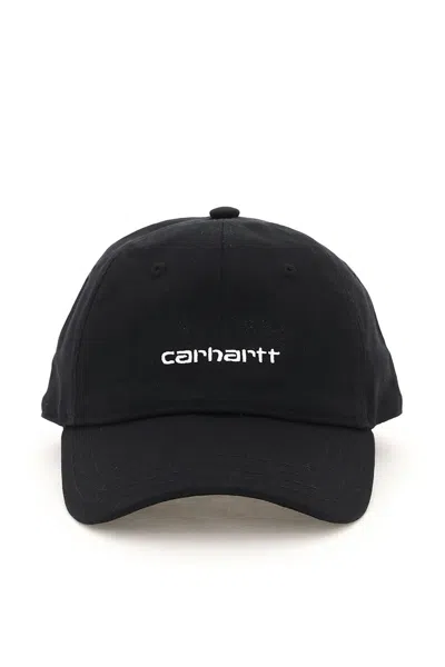 Carhartt Wip Canvas Script Baseball Cap In Black