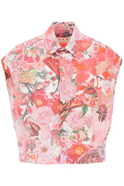 Marni Sleeveless Shirt With Floral In White,pink