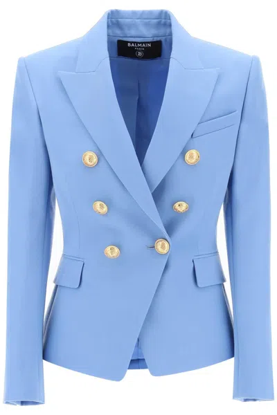Balmain Fitted Double-breasted Jacket In Light Blue