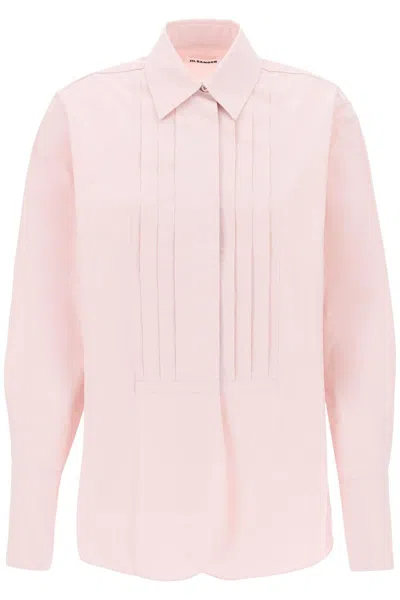 Jil Sander Pleated Bib Shirt With In Pink