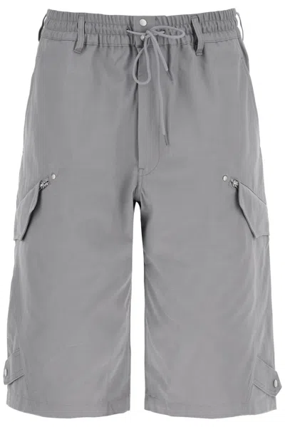 Y-3 Drawstring Cotton Cargo Shorts In Grey