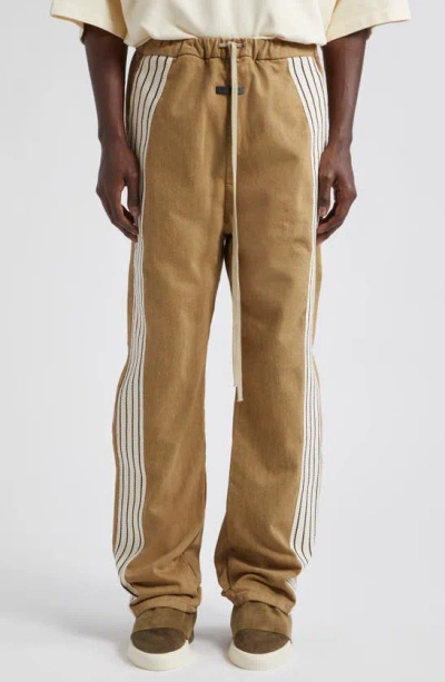 Fear Of God Mens Camel Brand-stripe Brand-patch Cotton-blend Velour Trousers In Brown