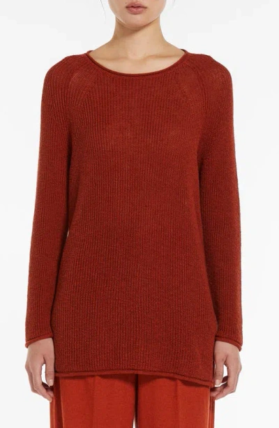 Max Mara Leisure Diretta Open-knit Cotton And Linen-blend Sweater In Terracotta
