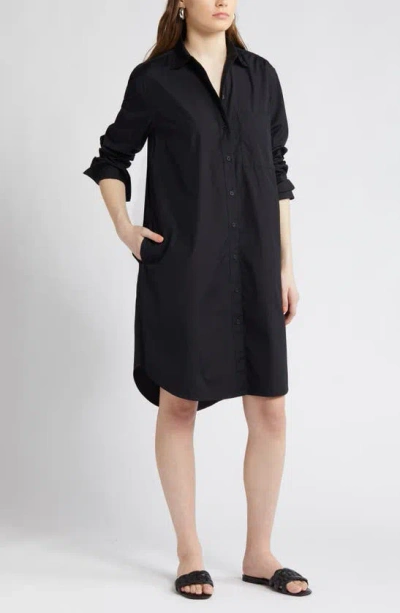 Nordstrom Long Sleeve High-low Shirtdress In Black