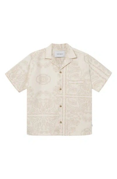 Les Deux Lesley Paisley Regular Fit Button Down Camp Shirt In Light Ivory