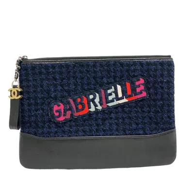 Pre-owned Chanel Gabrielle Navy Tweed Clutch Bag ()
