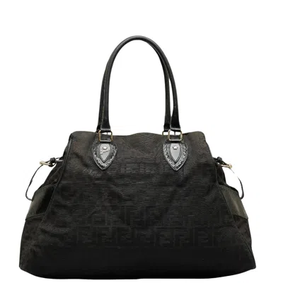 Fendi Etniko Black Canvas Shoulder Bag ()