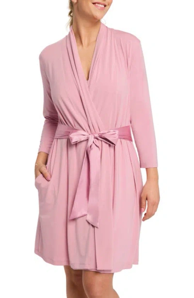 Fleur't Iconic Short Knit Dressing Gown With Satin Tie In Pink Nectar