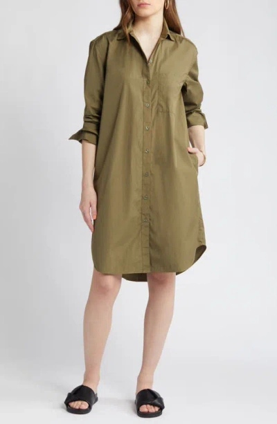 Nordstrom Long Sleeve High-low Shirtdress In Olive Burnt