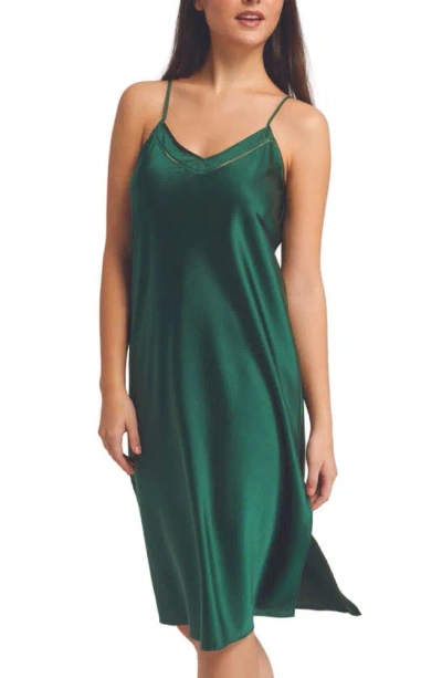 Inej Magnolia Lounge Stretch Silk Nightgown In Emerald Green