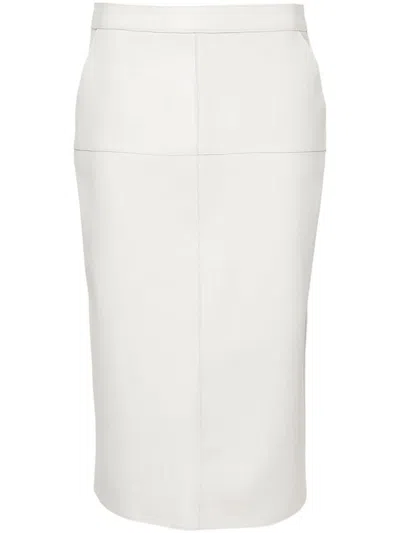 P.a.r.o.s.h. Leather Midi Pencil Skirt In White