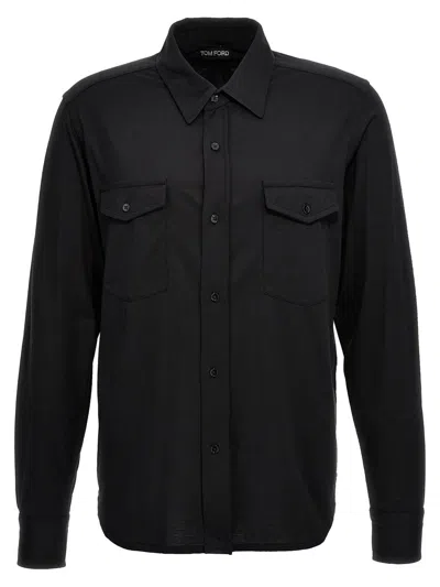 Tom Ford Flap-pocket Crepe Shirt In Black