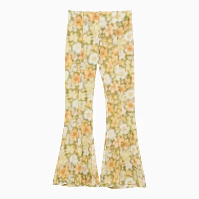 Acne Studios Floral-print Hammered-crepe Flared Trousers In Green