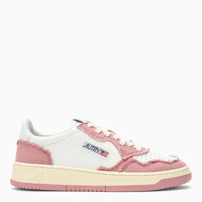 Autry Medalist Sneakers In White Leather And Pink Denim In Purple