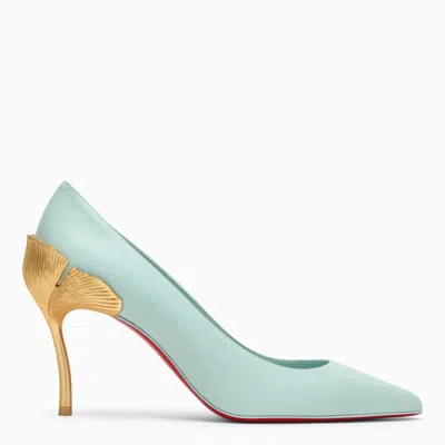 Christian Louboutin Blue Leather Ginko Pump With Gold Heel