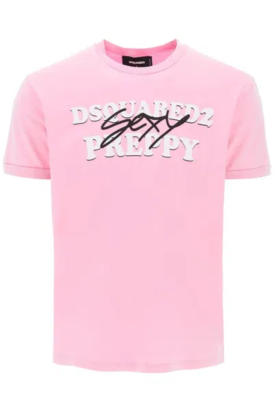 Dsquared2 Preppy Printed Cotton T-shirt In Pink
