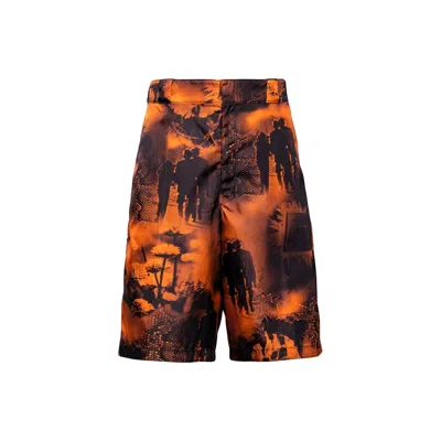 Prada Re Nylon Human Print Bermuda Shorts In Brown