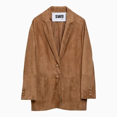 Swd By S.w.o.r.d. Beige Suede Single Breasted Jacket In Brown