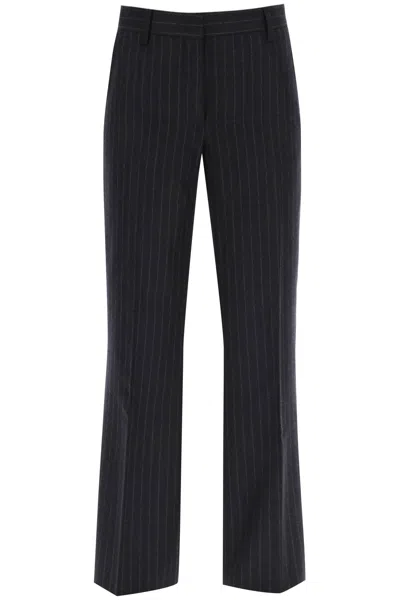 Dries Van Noten Pinstripe Mid Rise Trousers In Gray