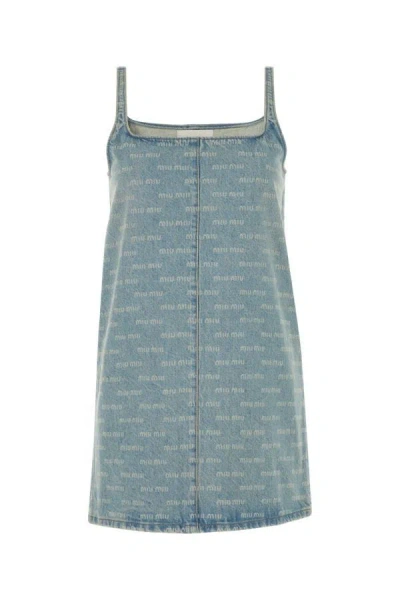 Miu Miu Logo-printed Sleeveless Denim Mini Dress In Multicolor