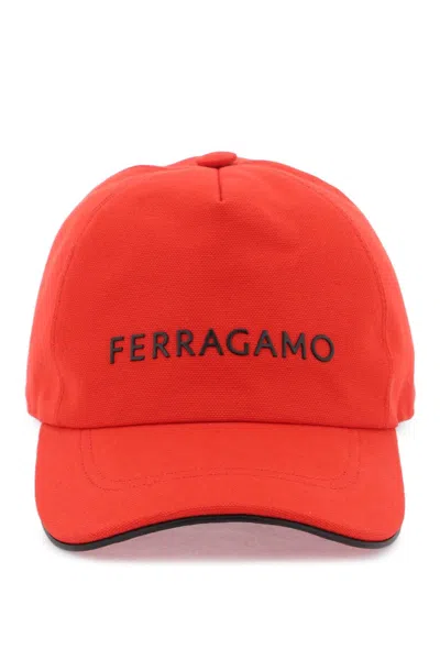 Ferragamo Salvatore  Signature Baseball Cap In Red