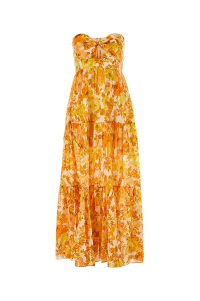 Zimmermann Orange Raie Floral Print Cotton Dress In Multicolor
