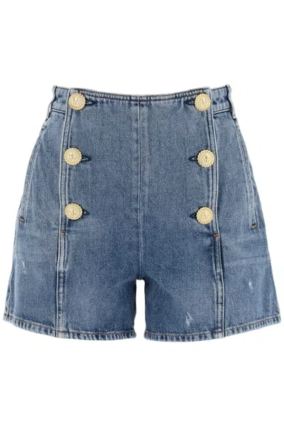 Balmain Denim Button-detail Shorts In Blue