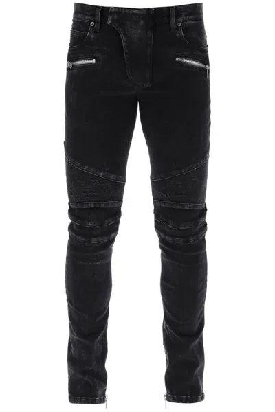 Balmain Slim Biker Style Jeans In Black