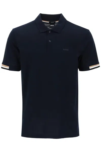 Hugo Boss Parlay Polo Shirt With Stripe Detail In Black