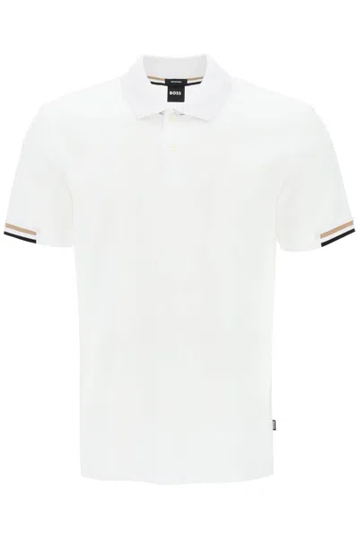 Hugo Boss Parlay Polo Shirt With Stripe Detail In White
