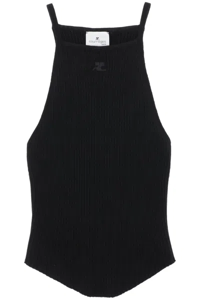 Courrèges Top Holistic In Maglia A Costine In Black