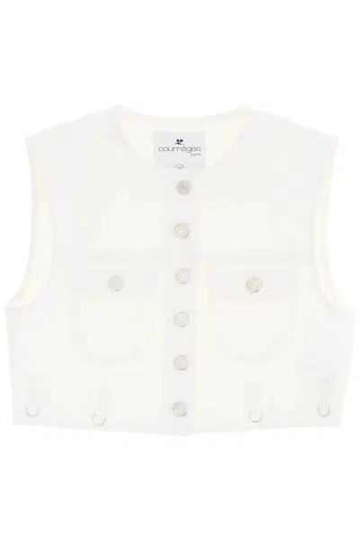 Courrèges Multiflex Denim Cropped Waistcoat In White