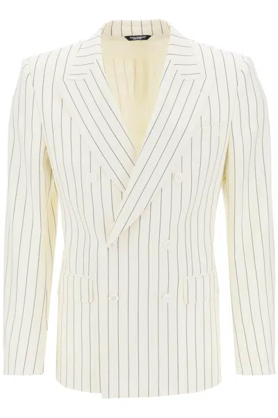 Dolce & Gabbana Pinstriped Wool Jacket In White,neutro