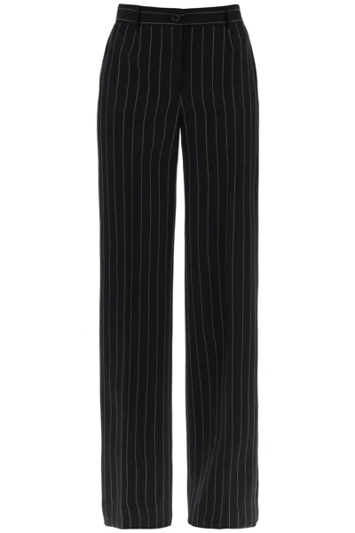 Dolce & Gabbana Striped Flare Leg Trousers In Black