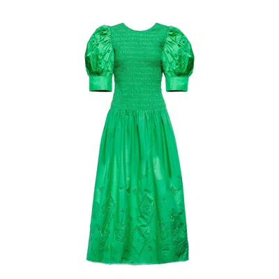 Ganni Woman Long Dress Green Size 6 Cotton