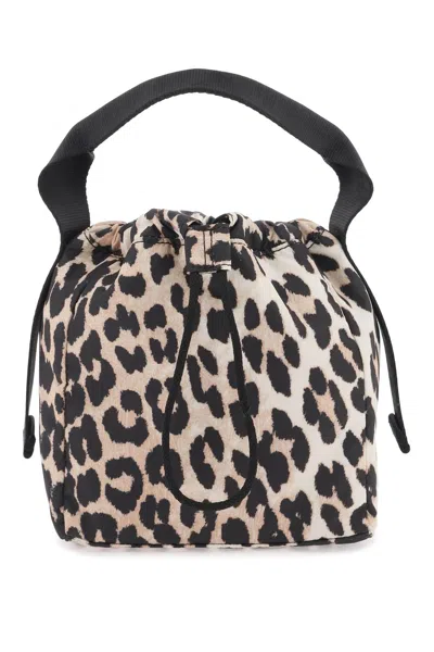 Ganni Leopard Tech Handbag In Beige,black