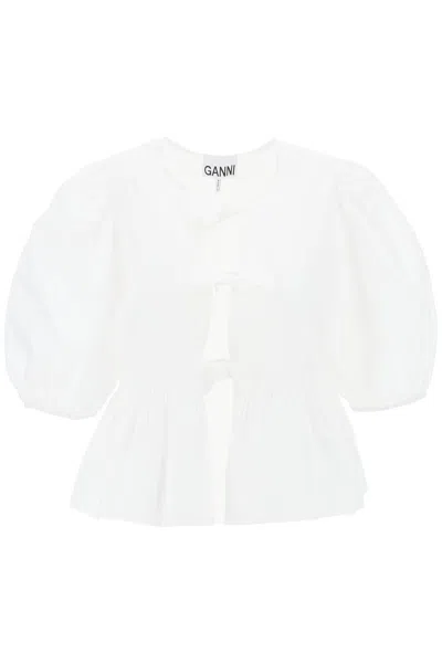 Ganni Poplin Peplum Top In White