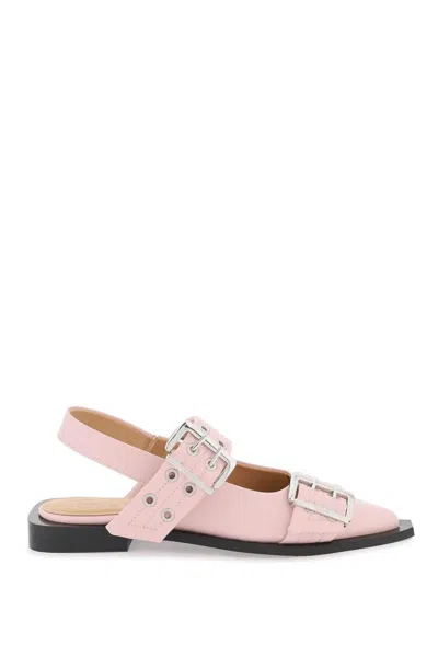 Ganni Rosa Slingback Ballerina Mit Schnallen