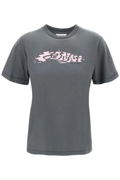 Ganni T-shirt With Logo Print In Black