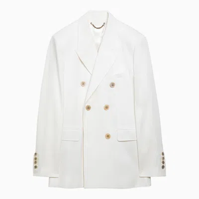 Golden Goose White Double Breasted Jacket In Wool Blend In Neutral