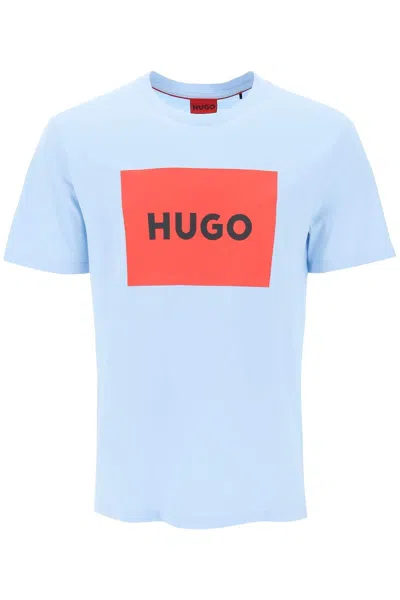 Hugo Dulive T Shirt With Logo Box In Light Blue,red