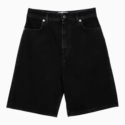 Loulou Studio Washed Grey Denim Isu Bermuda Shorts In Black