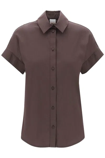 Max Mara Oriana Poplin Short Sleeve Shirt In Brown