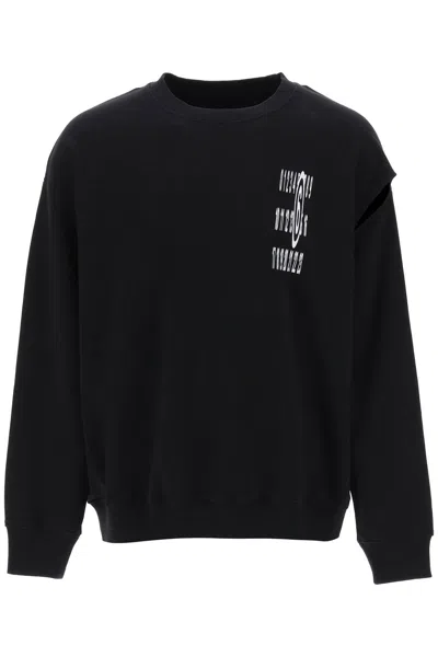 Mm6 Maison Margiela Logo And Cut-out Cotton-blend Sweatshirt In Black