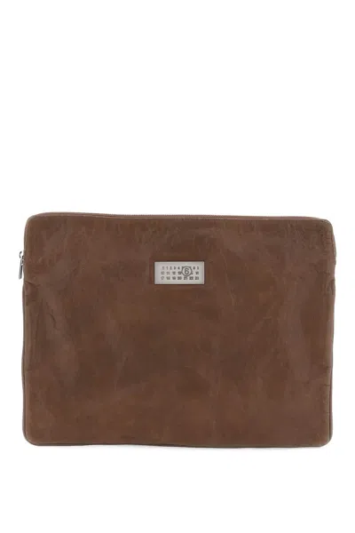 Mm6 Maison Margiela Crinkled Leather Document Holder Pouch In Brown