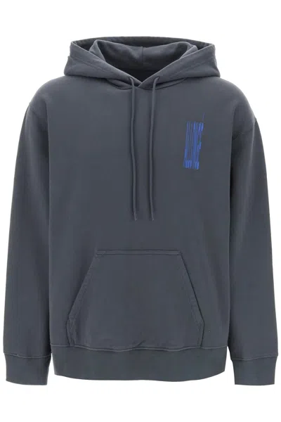 Mm6 Maison Margiela Men's Oversized Hooded Sweatshirt With Allongé Logo Print In Grey